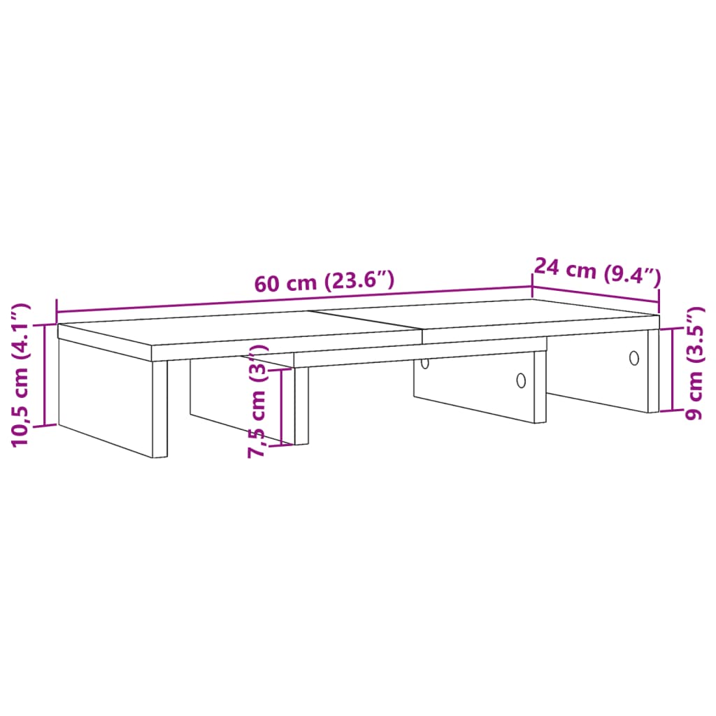 vidaXL Βάση Οθόνης Ρυθμιζόμενο Μαύρο 60x24x10,5 εκ. από Επεξ. Ξύλο