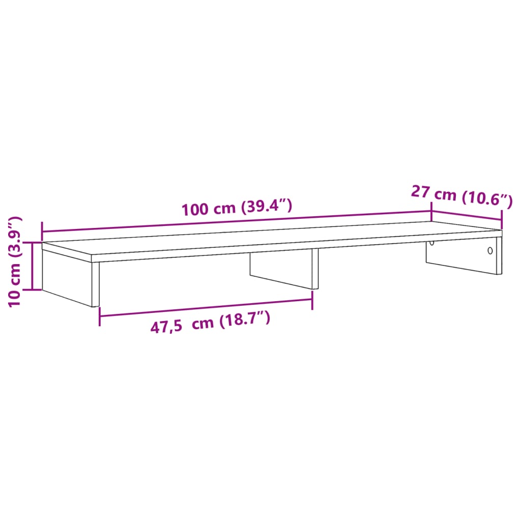 vidaXL Βάση Οθονών Λευκή 100x27x10 εκ. από Επεξ. Ξύλο