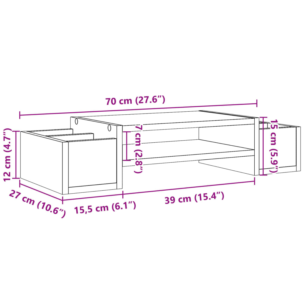 vidaXL Βάση Οθόνης με Αποθ. Μαύρο 70x27x15 εκ. Επεξεργασμένο Ξύλο