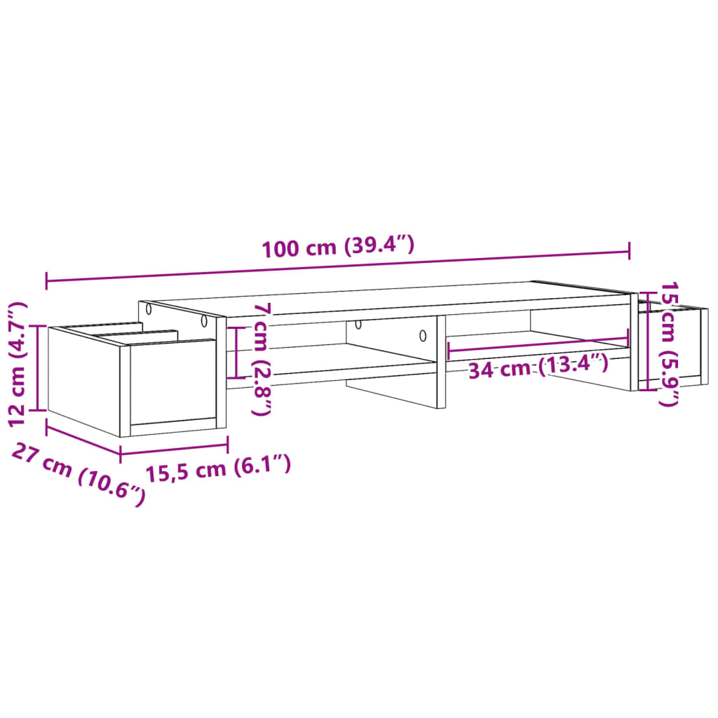 vidaXL Βάση Οθόνης με Αποθ. Γκρι Σκυρ. 100x27x15 εκ. Επεξεργ. Ξύλο