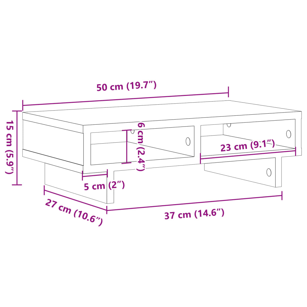 vidaXL Βάση Οθόνης Γκρι Sonoma 50x27x15 εκ. από Επεξεργασμένο Ξύλο