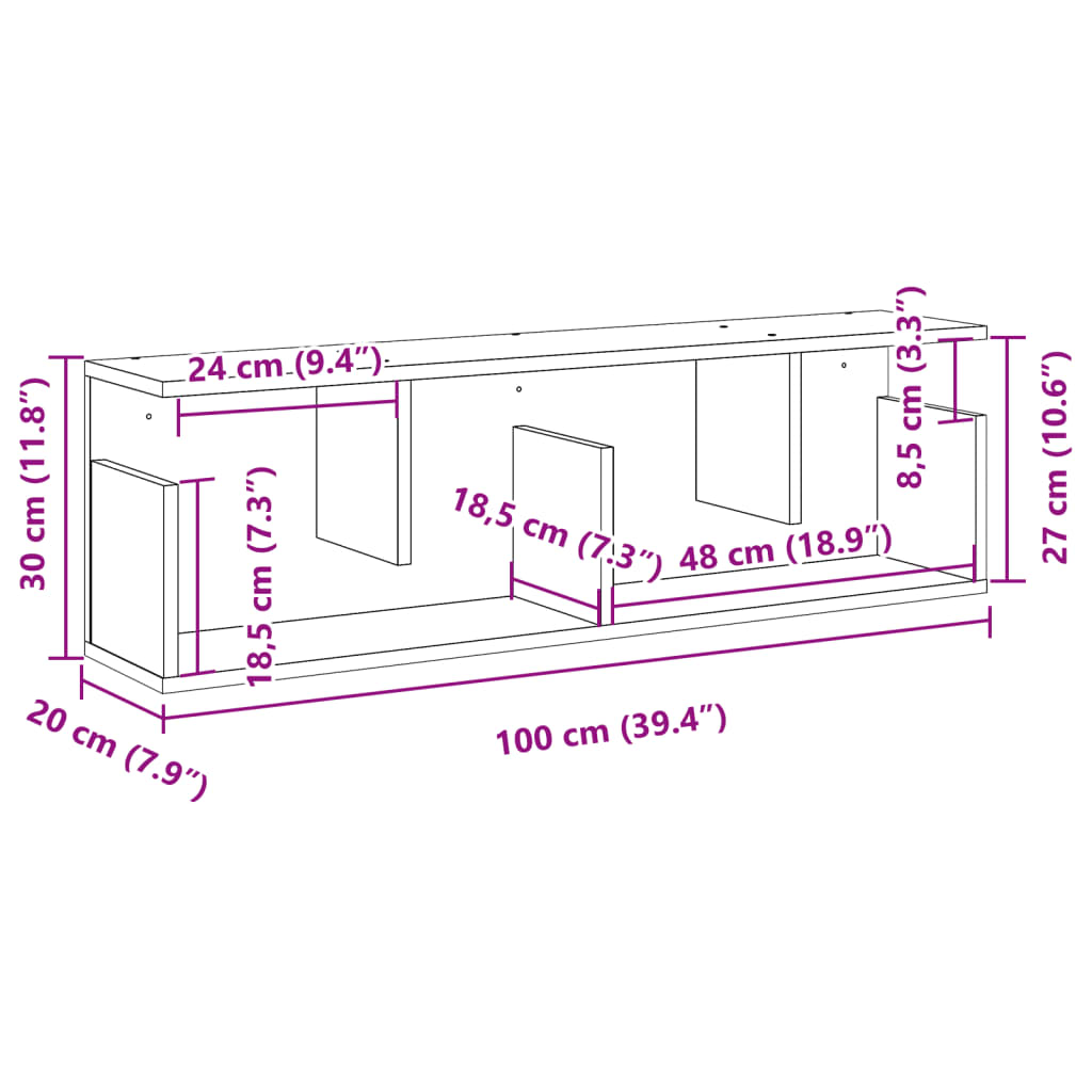 vidaXL Ντουλάπι Τοίχου Γκρι Σκυρ. 100x20x30 εκ. από Επεξεργασμένο Ξύλο