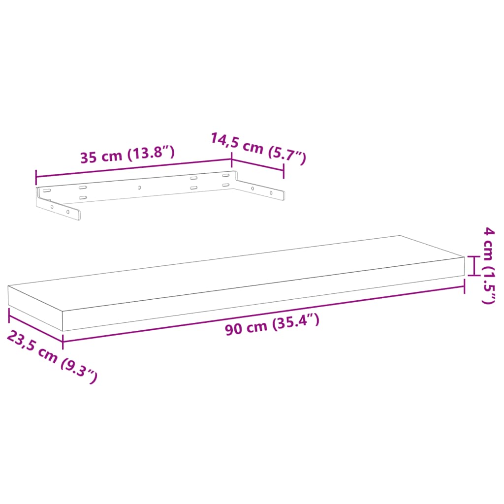 vidaXL Ράφια Τοίχου 2 τεμ. 90x23,5x4 εκ. Επεξεργασμένο Ξύλο