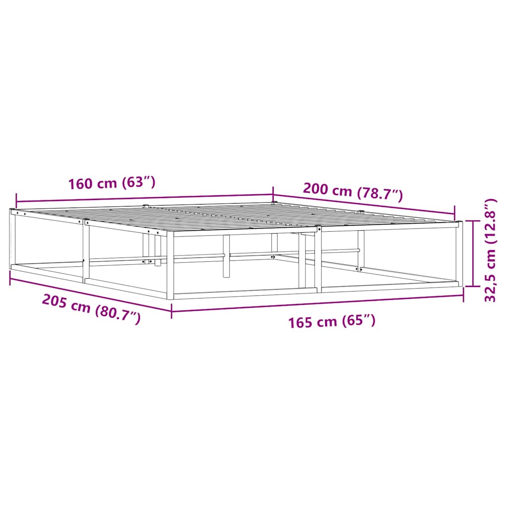 vidaXL Πλαίσιο κρεβατιού χωρίς στρώμα Λευκό 160x200 cm Μεταλλικό