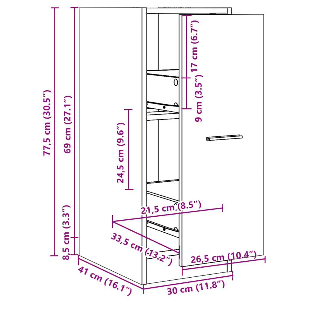 vidaXL Συρταριέρα Γενικής Χρήσης Γκρι Σκυρ. 30x41x77,5 εκ. Επεξ. Ξύλο
