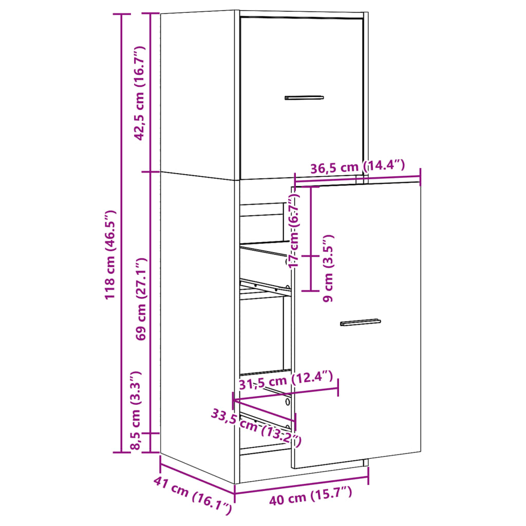 vidaXL Συρταριέρα Γενικής Χρήσης Λευκή 40x41x118 εκ. Επεξ. Ξύλο