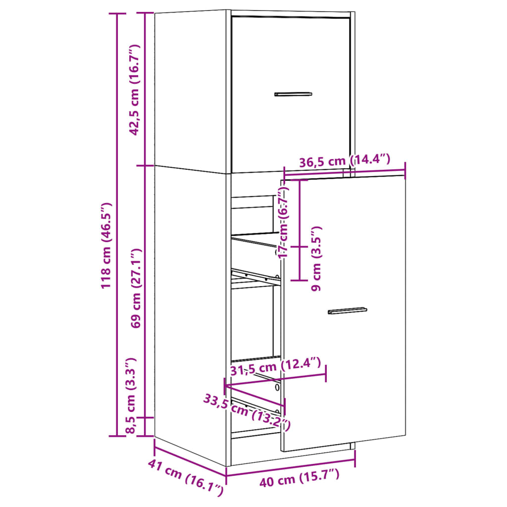 vidaXL Συρταριέρα Γενικής Χρήσης Καφέ Δρυς 40x41x118 εκ. Επεξ. Ξύλο