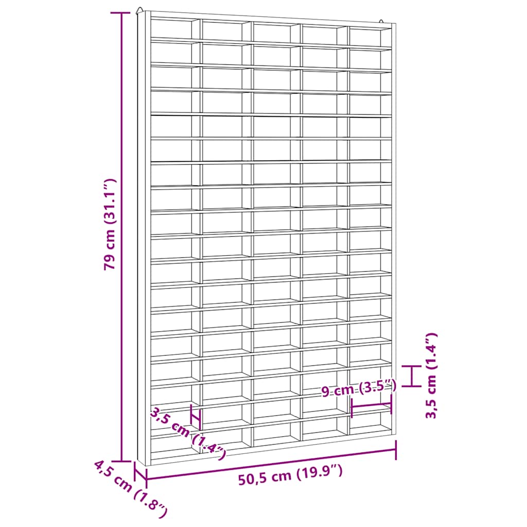 vidaXL Ξύλινη Βιτρίνα Συλλεκτών με 90 Θέσεις 50,5x4,5x79 εκ.