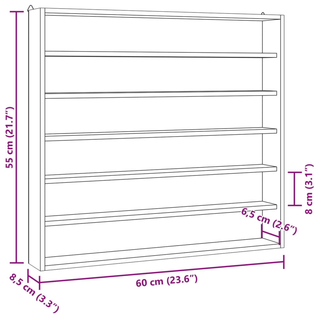 vidaXL Ξύλινη συλλεκτική βιτρίνα με 6 ράφια 60x8,5x55 εκ.