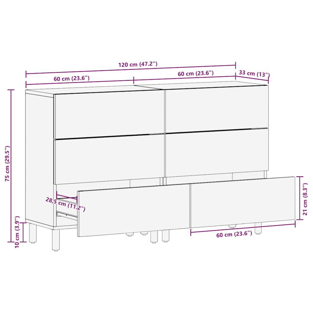 vidaXL Πλαϊνό γραφείο 2 pcs Καφέ Φινίρισμα Ακακίας 60 x 33 x 75 cm