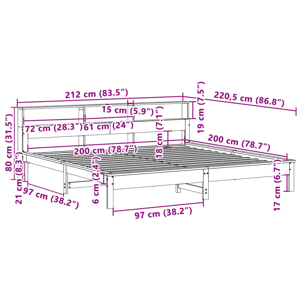 vidaXL Σκελετός Κρεβ. Χωρίς Στρώμα Καφέ Κεριού 200x200 εκ Μασίφ Πεύκο
