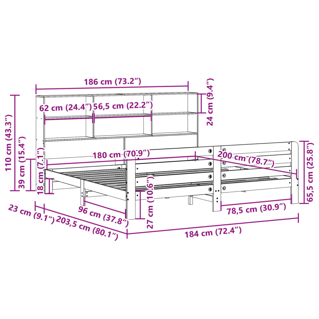 vidaXL Σκελετός Κρεβ. Χωρίς Στρώμα Λευκό 180x200 εκ Μασίφ Πεύκο