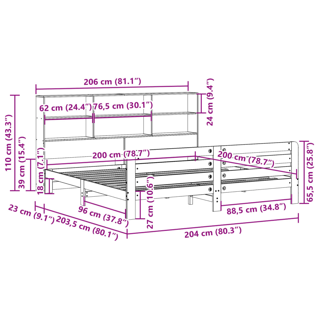 vidaXL Σκελετός Κρεβ. Χωρίς Στρώμα Καφέ Κεριού 200x200 εκ Μασίφ Πεύκο