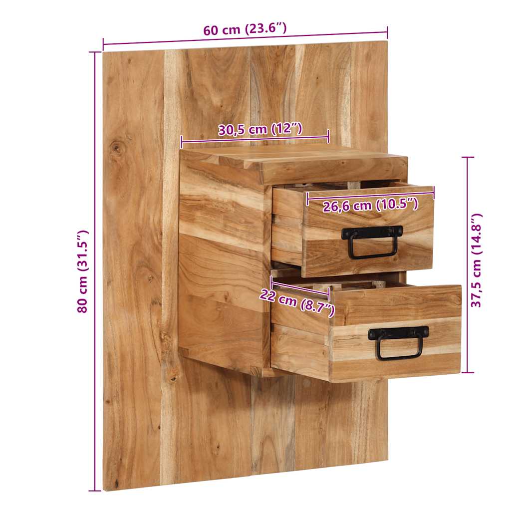 vidaXL Κομοδίνο 60x32x80 εκ. από Μασίφ Ξύλο Ακακίας