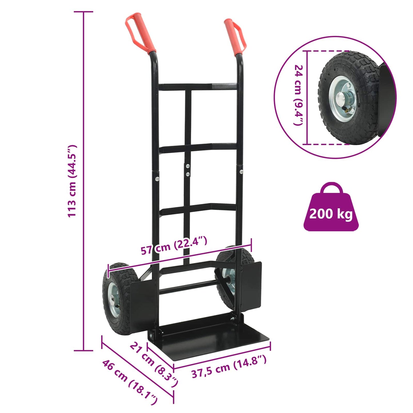 vidaXL Χειροκίνητο Καρότσι Μαύρο και Κόκκινο 57 x 46 x 113 εκ. Ατσάλι
