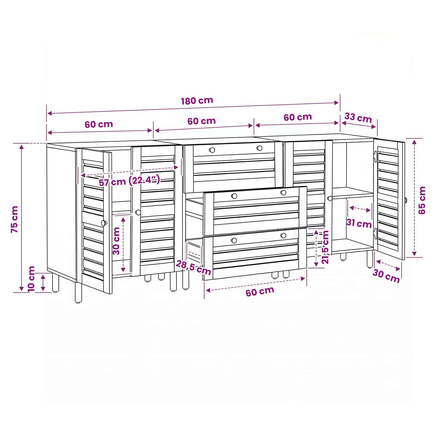 vidaXL Ντουλάπες Αποθήκευσης 3 τμχ. 180 x 33 x 75 εκ. Φυσικό