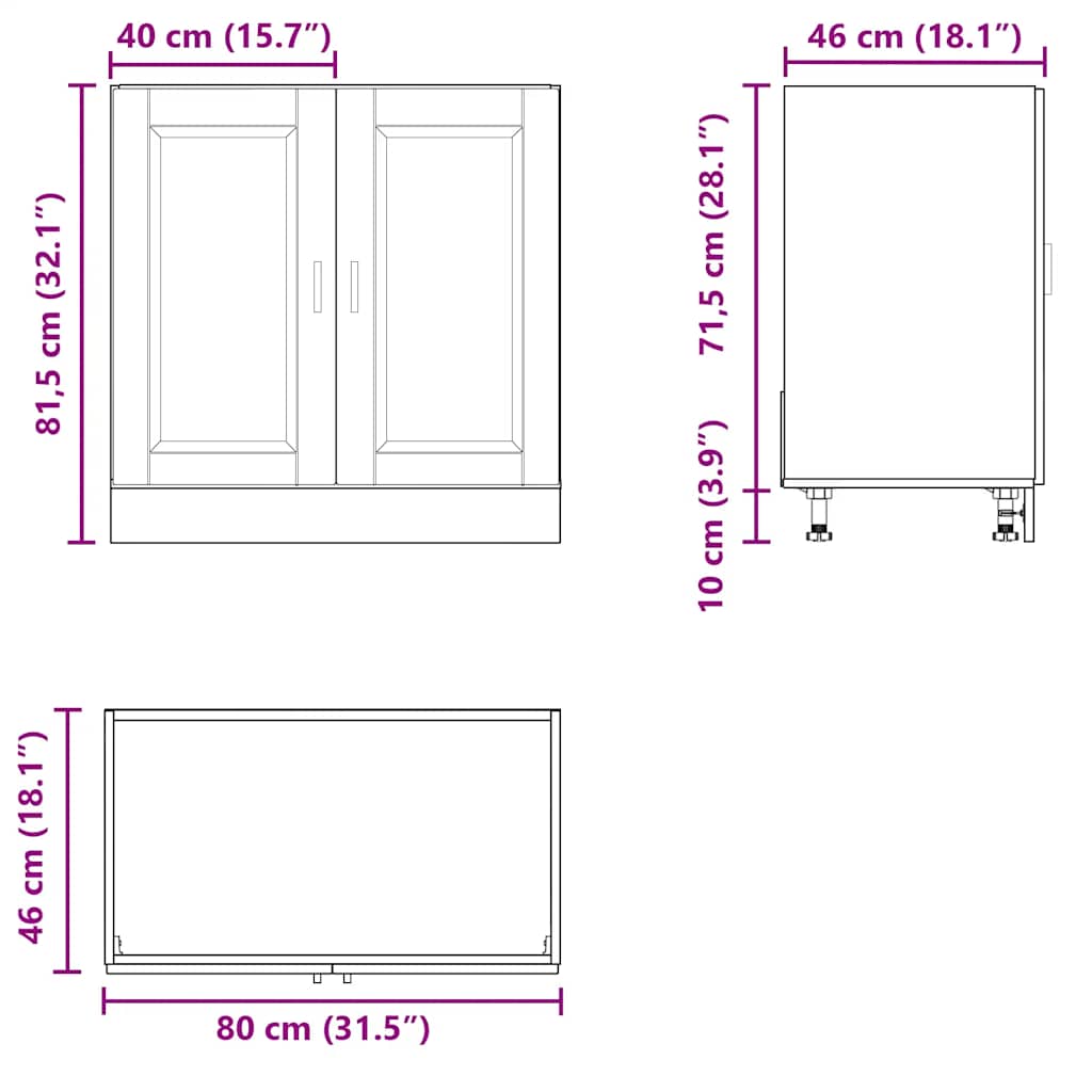 vidaXL Ντουλάπι βάσης νεροχύτη Porto Μαύρο 80x46x81,5 cm
