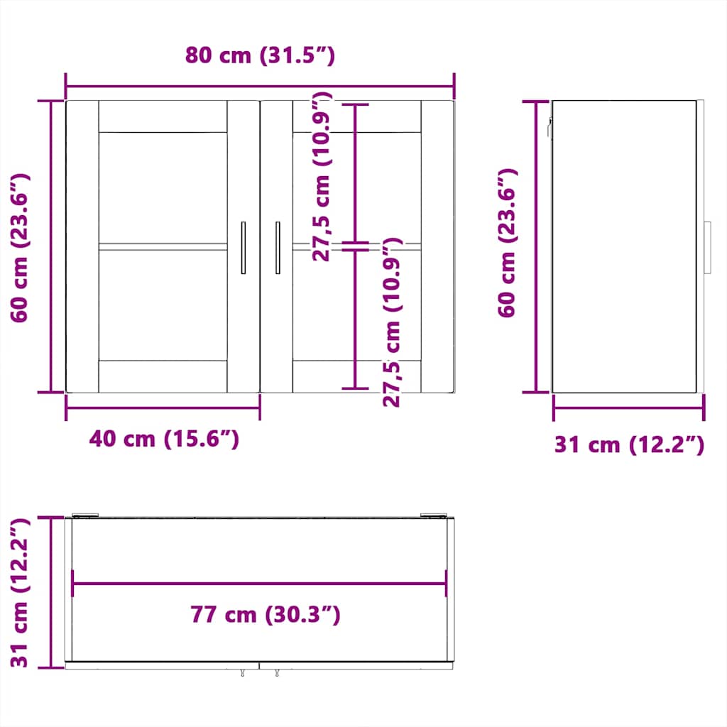 vidaXL Ντουλάπι τοίχου κουζίνας με γυάλινη πόρτα Porto Γκρι Sonoma