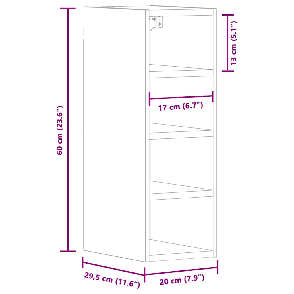 vidaXL Κρεμαστό Ντουλάπι "Riga" Γκρι Sonoma 20x29,5x60 εκ. από Τεχνητό Ξύλο