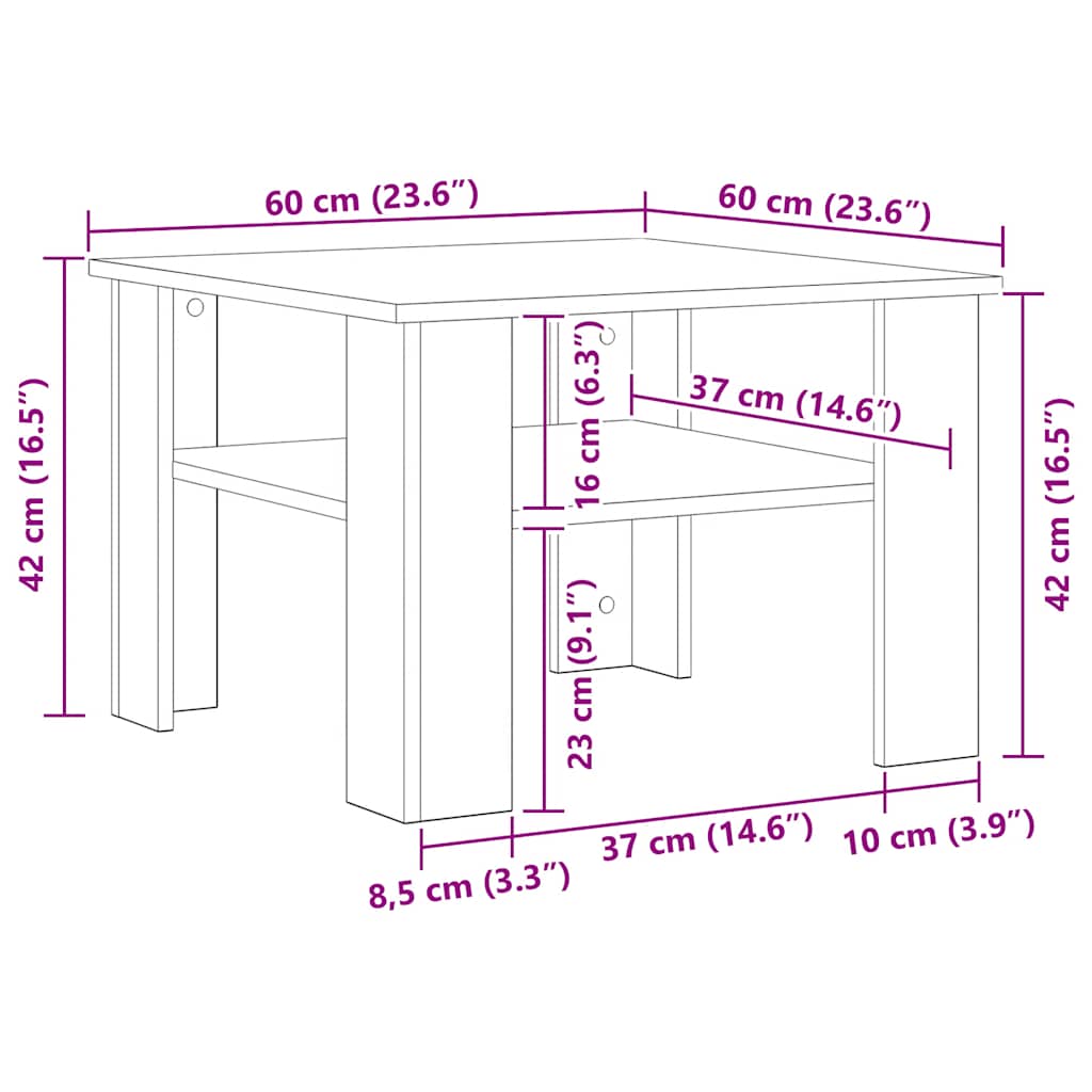 vidaXL Τραπεζάκι σαλονιού παλιό ξύλο 60x60x42 cm Ξύλο μηχανής