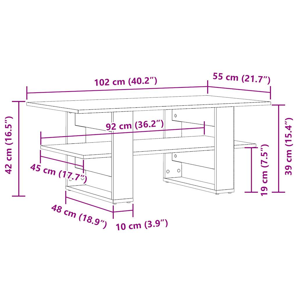 vidaXL Τραπεζάκι Σαλονιού Όψη Παλαιού Ξύλου 102x55x42εκ. Επεξεργ. Ξύλο