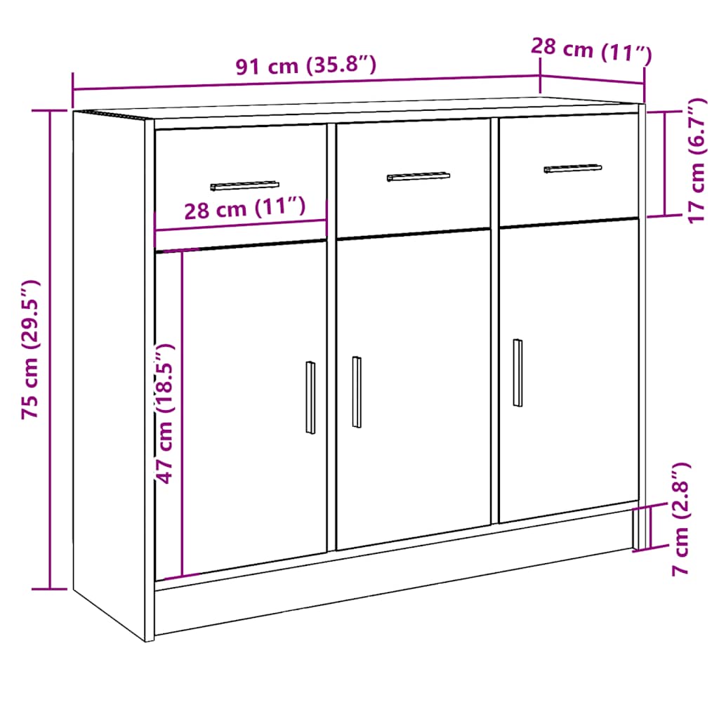 vidaXL Ντουλάπι Αρτισιανή Δρυς 91x28x75 εκ. από Επεξεργασμένο Ξύλο