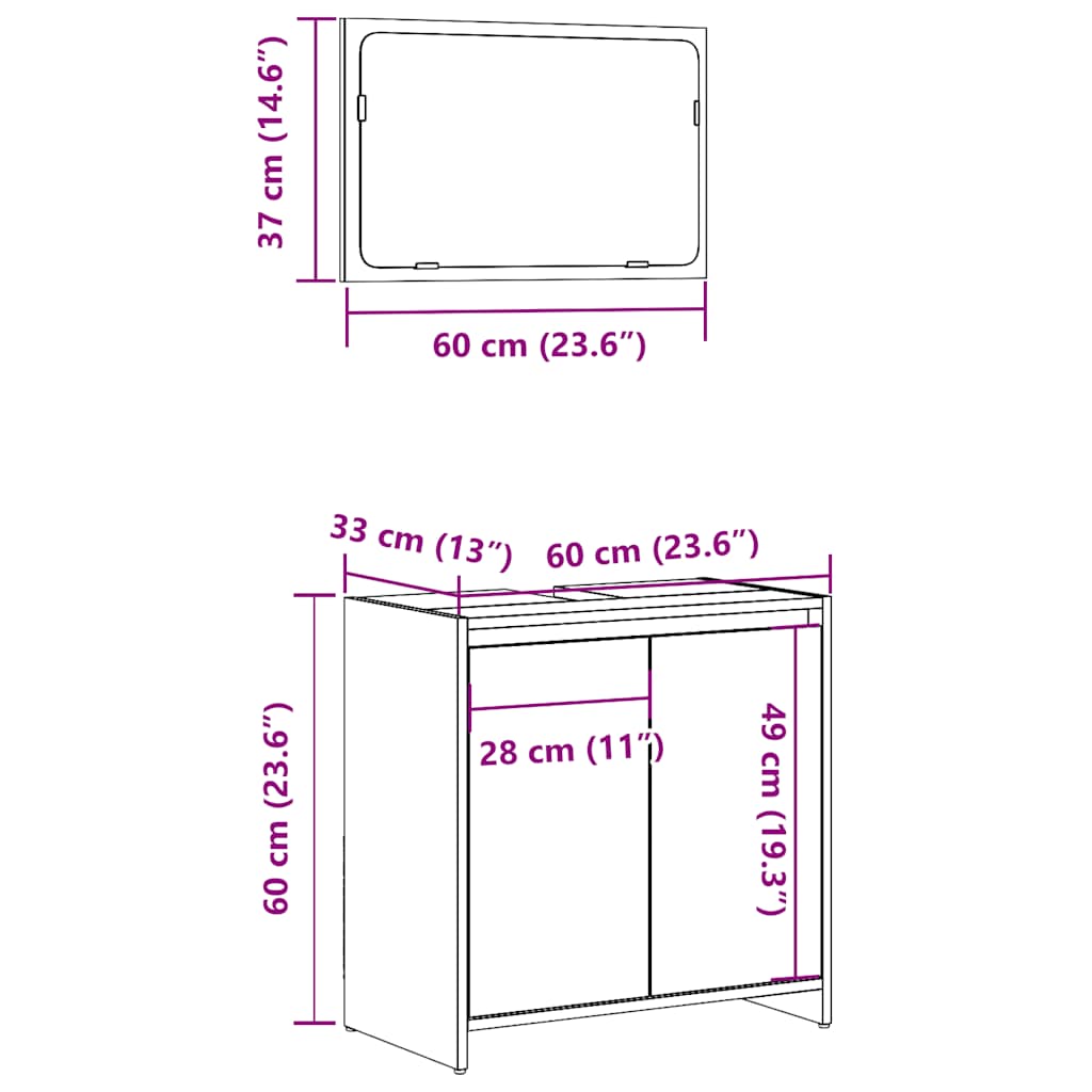 vidaXL Σετ Επίπλων Μπάνιου 2Τεμαχίων Παλιό Ξύλο από Επεξεργασμένο Ξύλο