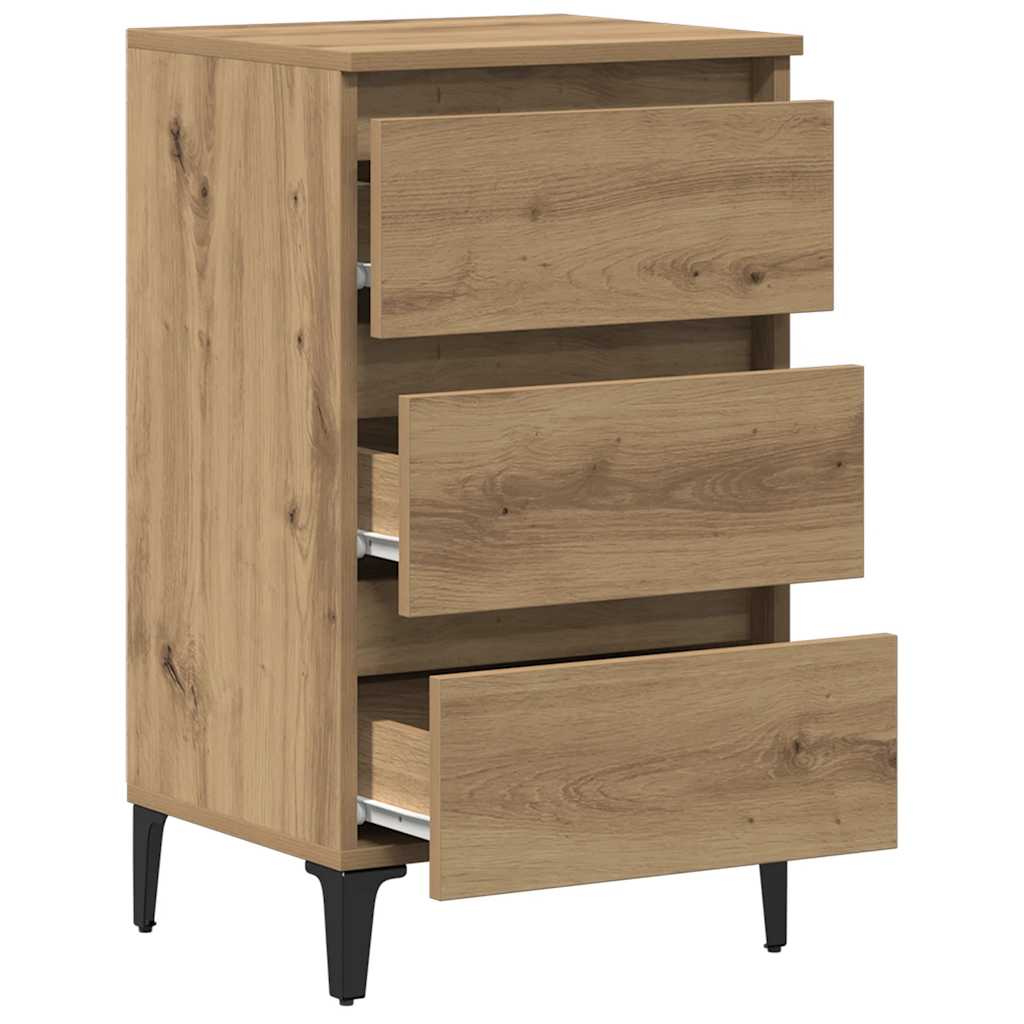 vidaXL Ντουλάπι κρεβατιού με μεταλλικά πόδια Artisan Oak 40x35x69 cm