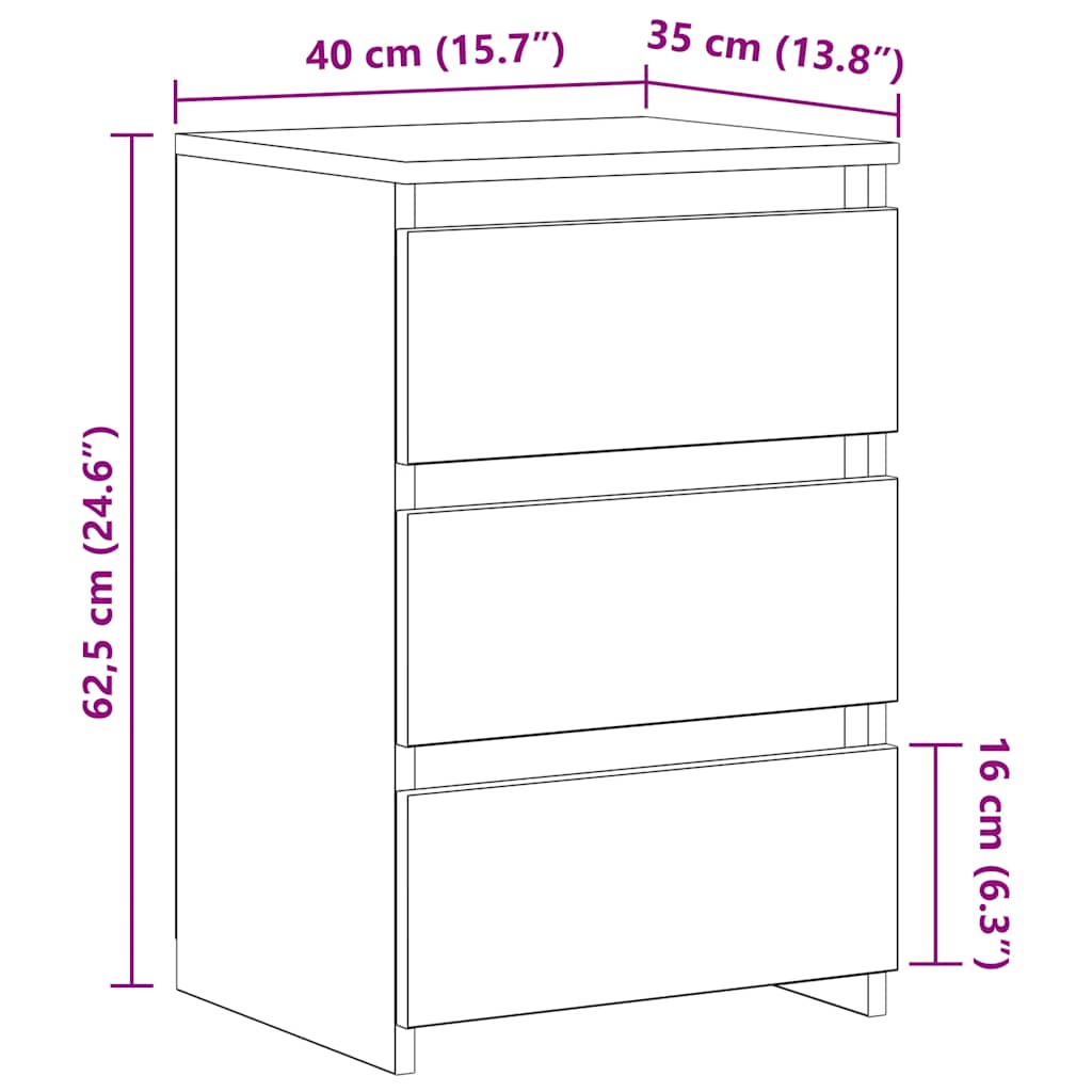 vidaXL Κομοδίνα 2 τεμ. Όψη Παλαιού Ξύλου 40x35x62,5 εκ. από Επεξ. Ξύλο