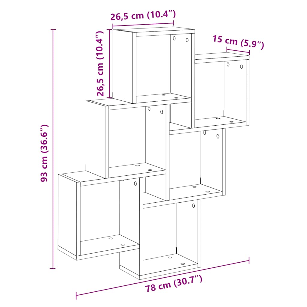 vidaXL Ράφι Κύβος Τοίχου Τεχνίτης Δρυς 78 x 15 x 93 εκ από Μοριοσανίδα