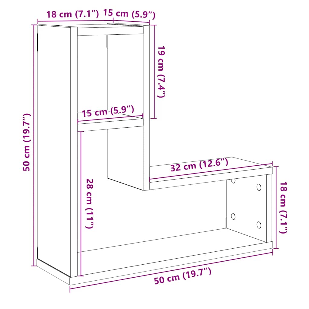 vidaXL Ράφια Τοίχου Κύβοι 2 τεμ. Αρτισιανή Δρυς 50x15x50 εκ Επεξ. Ξύλο