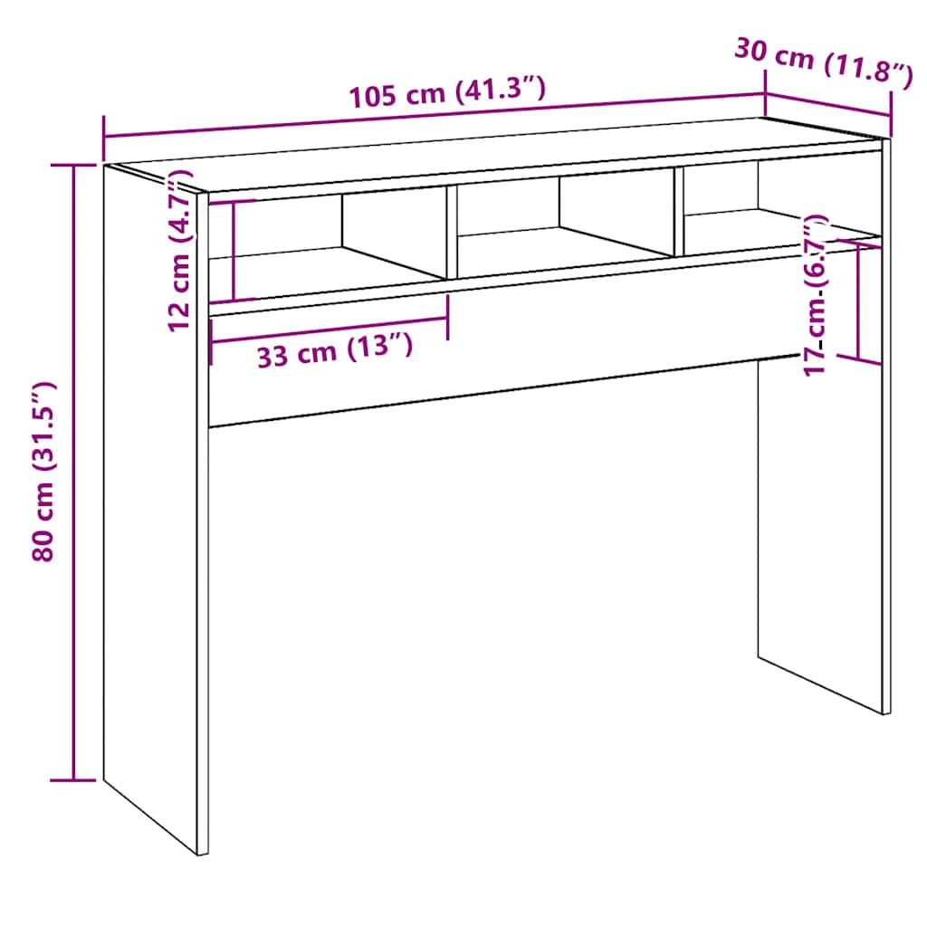vidaXL Τραπέζι Κονσόλα Αρτισιανή Δρυς 105x30x80 εκ Επεξεργασμένο Ξύλο
