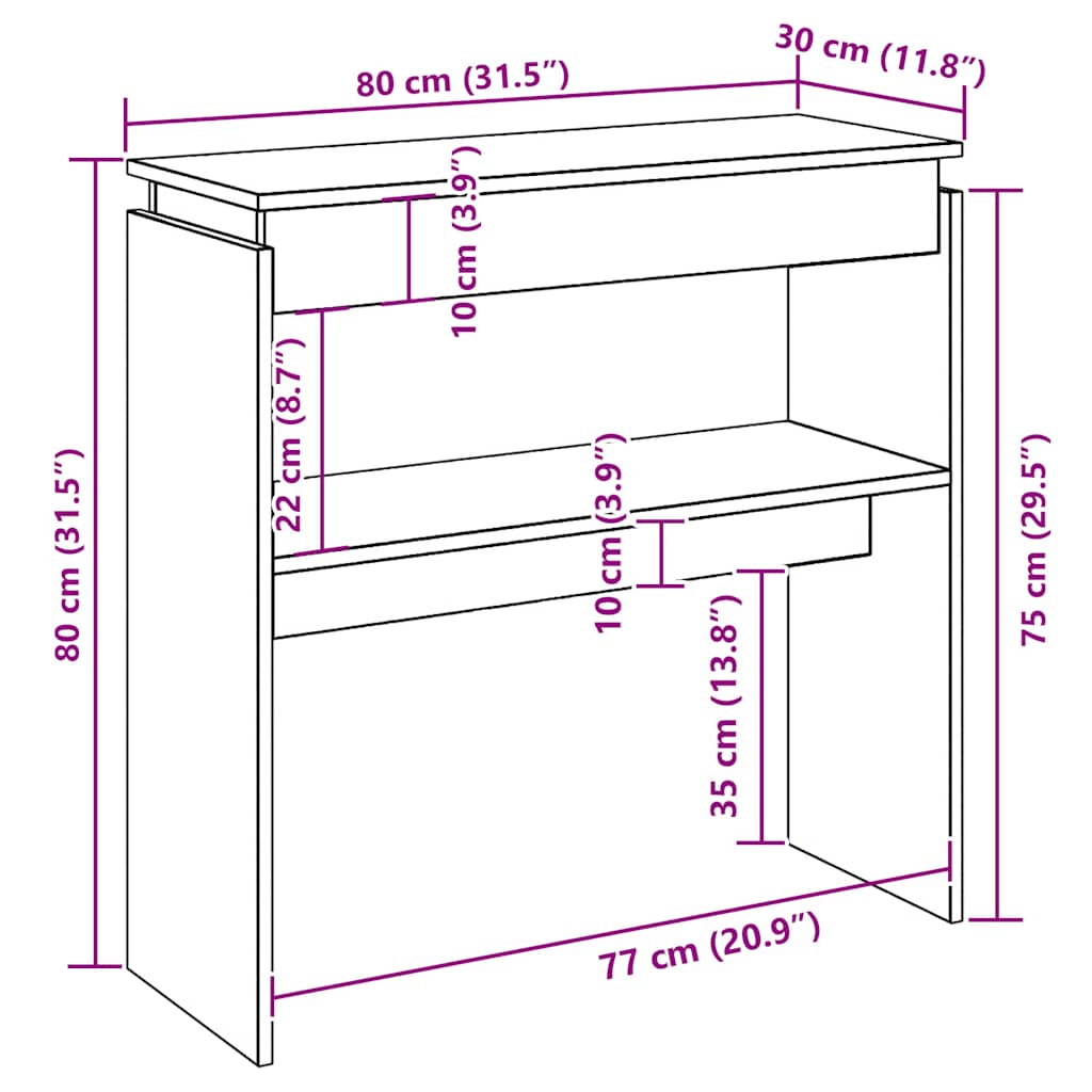 vidaXL Τραπεζάκι Κονσόλα Παλιό Ξύλο 80 x 30 x 80 εκ. από Μοριοσανίδα