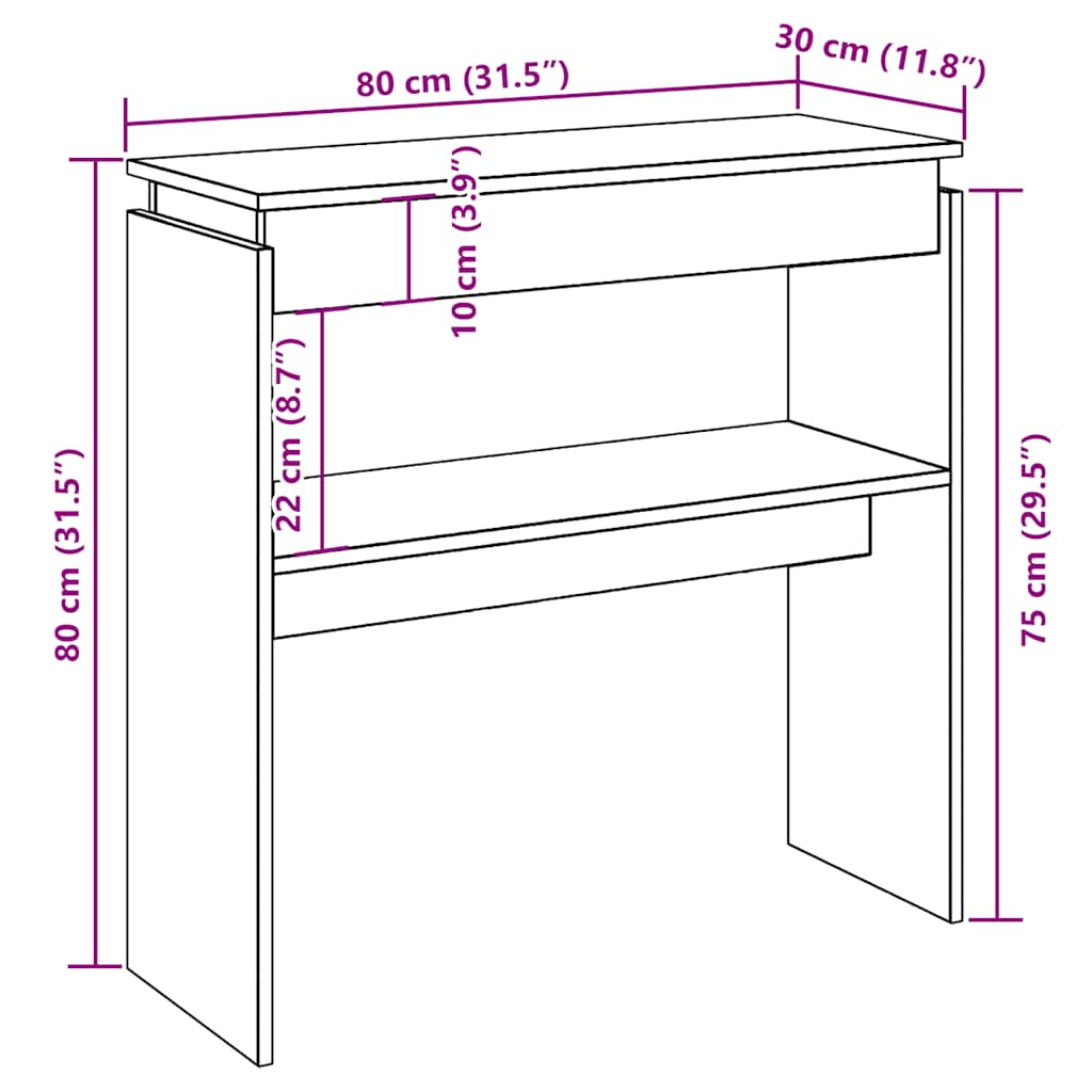 vidaXL Τραπέζι Κονσόλα Αρτισιανή Δρυς 80x30x80 εκ Επεξεργασμένο Ξύλο