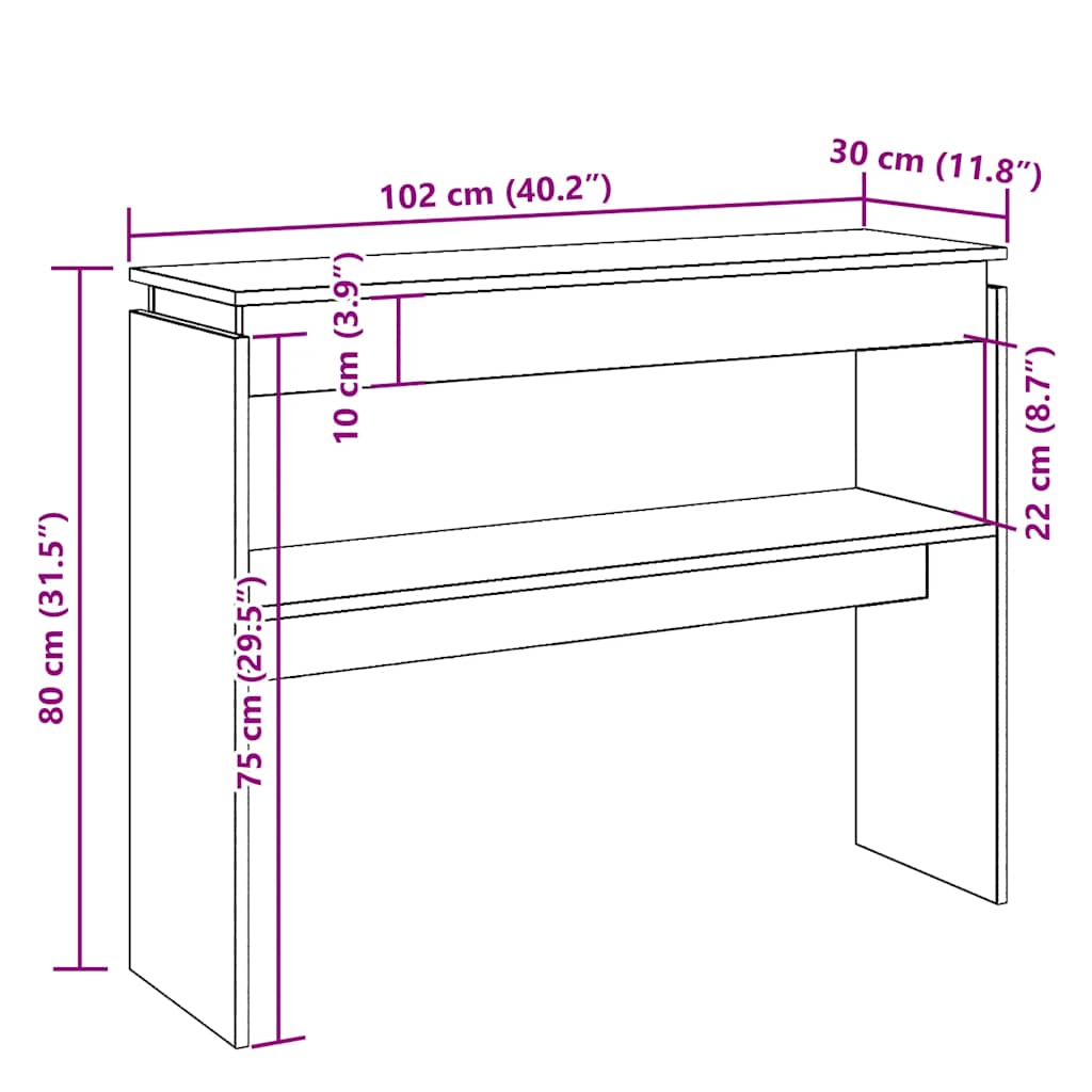 vidaXL Τραπεζάκι Κονσόλα Παλιό Ξύλο 102x30x80 εκ. από Μοριοσανίδα