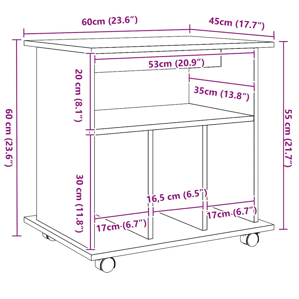 vidaXL Ντουλάπι Τροχήλατο Αρτισιανή Δρυς 60x45x60 εκ. Επεξεργ. Ξύλο