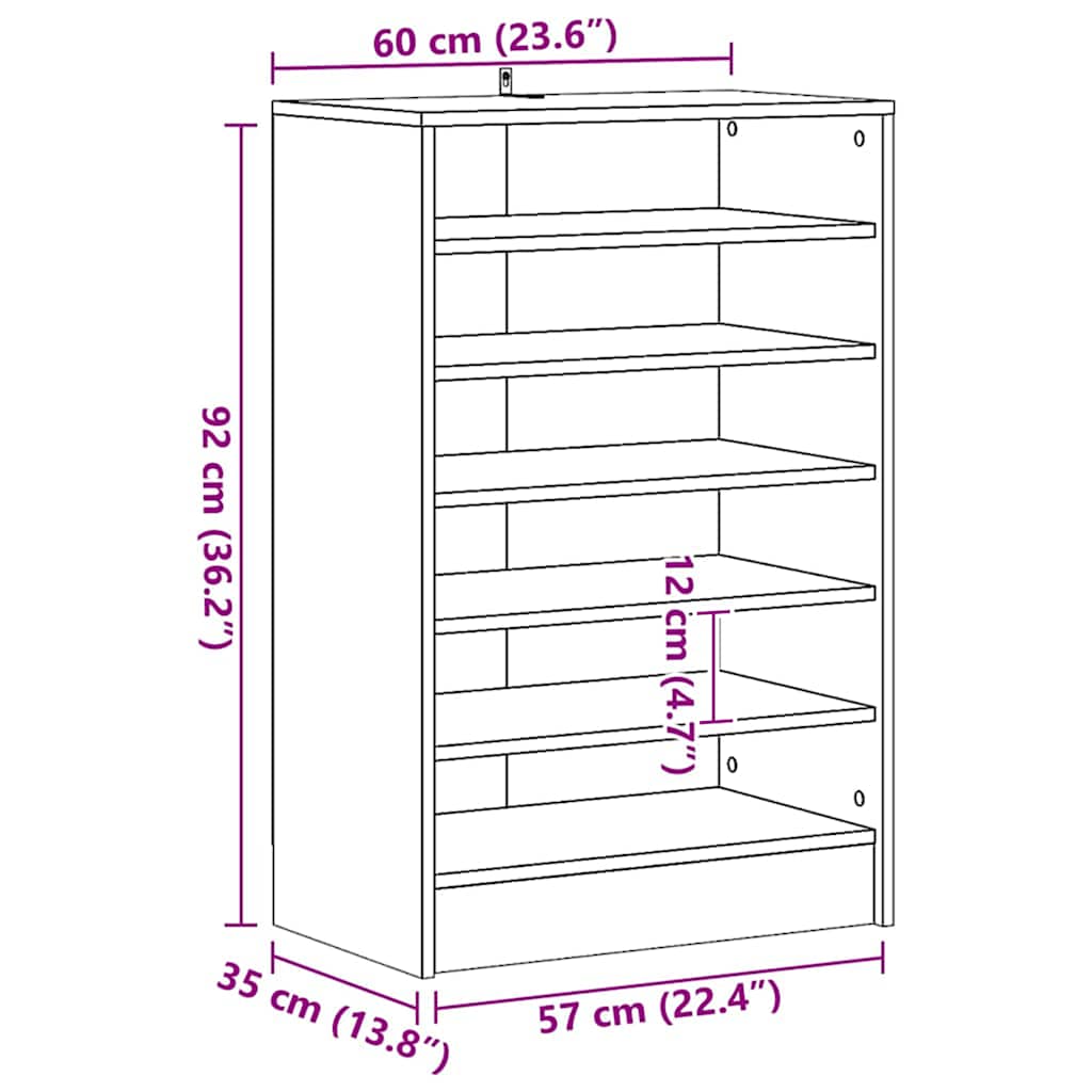 vidaXL Παπουτσοθήκη Αρτισιανή Δρυς 60x35x92 εκ. Επεξεργασμένο Ξύλο