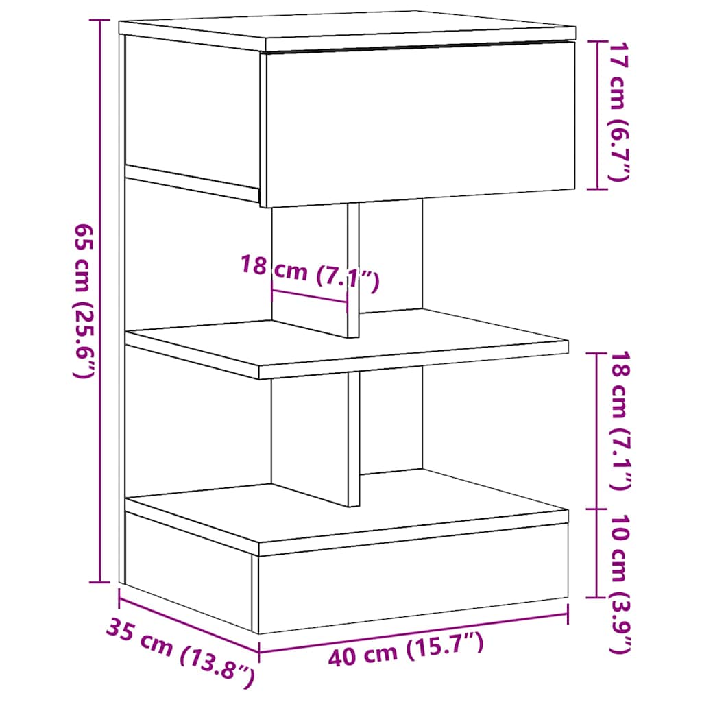 vidaXL ντουλάπι κομοδίνου Παλιό ξύλο 40x35x65 cm Κατασκευασμένο ξύλο