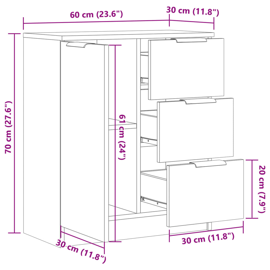 vidaXL Μπουφές Αρτισιανή Δρυς 60 x 30 x 70 εκ. από Επεξεργασμένο Ξύλο