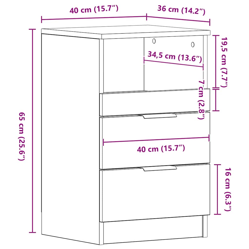 vidaXL Κομοδίνα 2 τεμ. Όψη Παλαιού Ξύλου 40x36x65 εκ. από Επεξ. Ξύλο