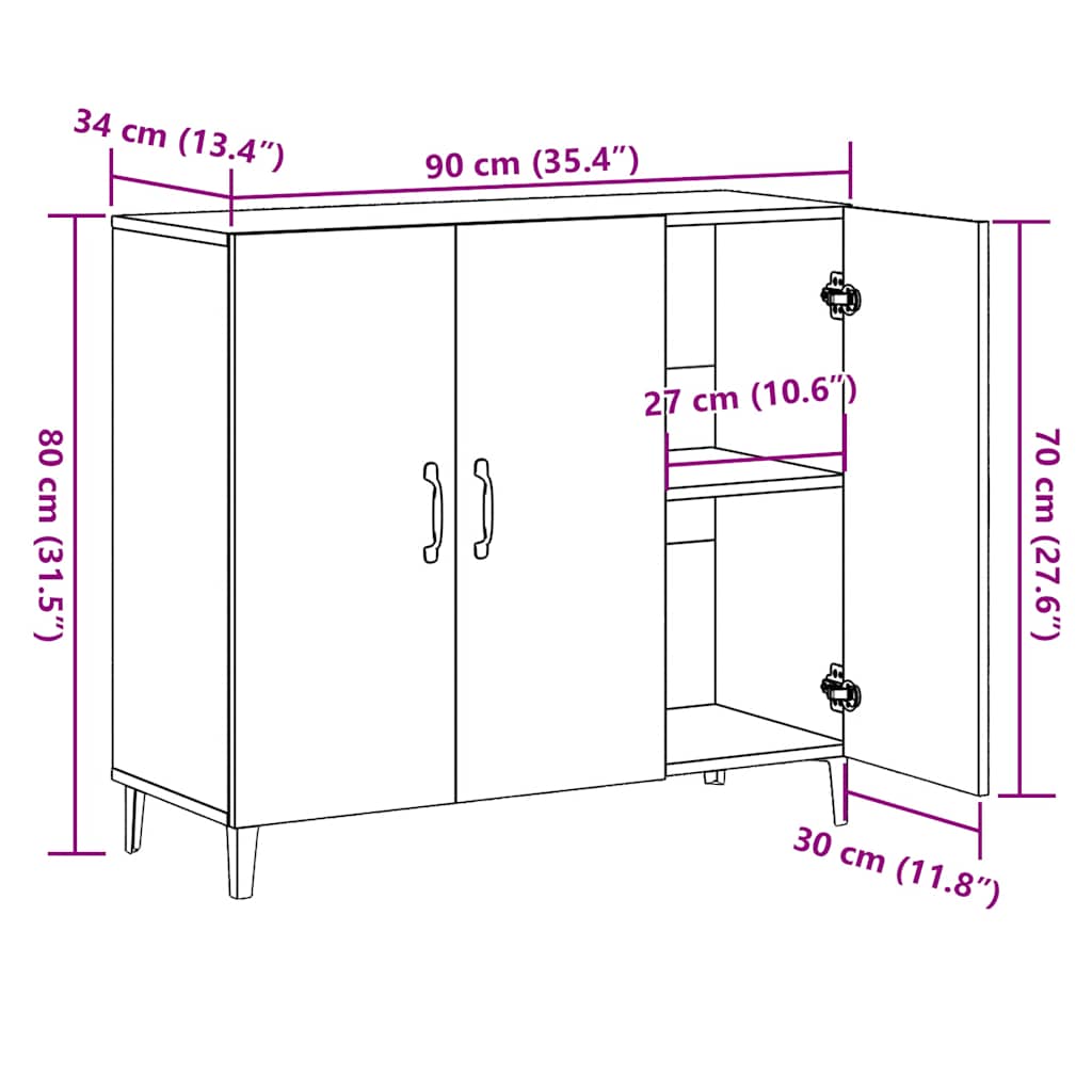 vidaXL Ντουλάπι Παλαιό Ξύλο 90 x 34 x 80 εκ. από Επεξεργασμένο Ξύλο