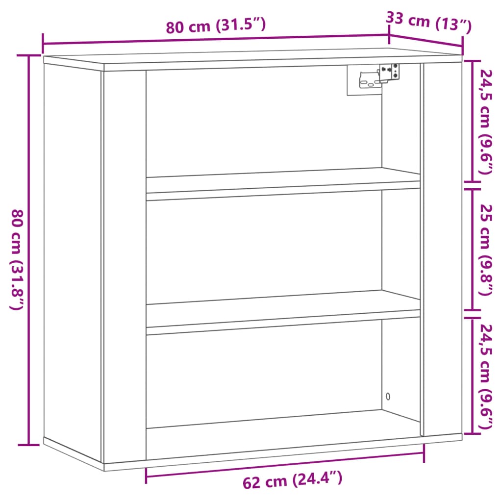 vidaXL Ντουλάπι Τοίχου Όψη Παλαιού Ξύλου 80x33x80εκ Επεξεργασμένο Ξύλο