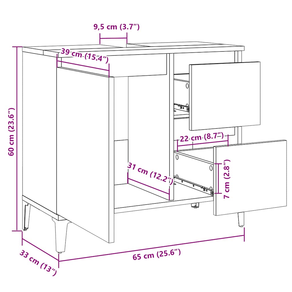 vidaXL Ντουλάπι νιπτήρα Παλιό ξύλο 65x33x60 cm Κατασκευασμένο ξύλο