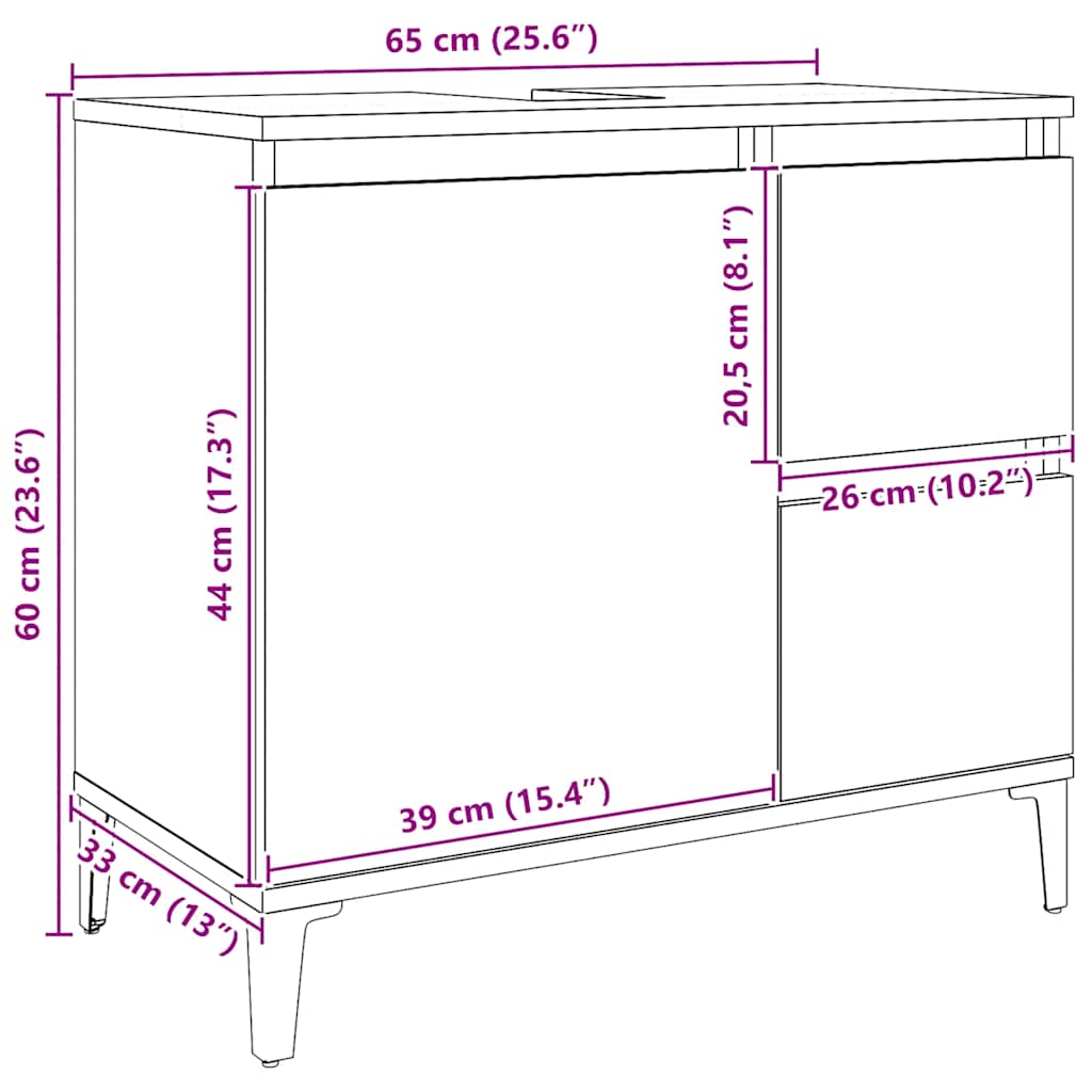 vidaXL Ντουλάπι Νιπτήρα Αρτισιανή Δρυς 65x33x60 εκ. Επεξ. Ξύλο