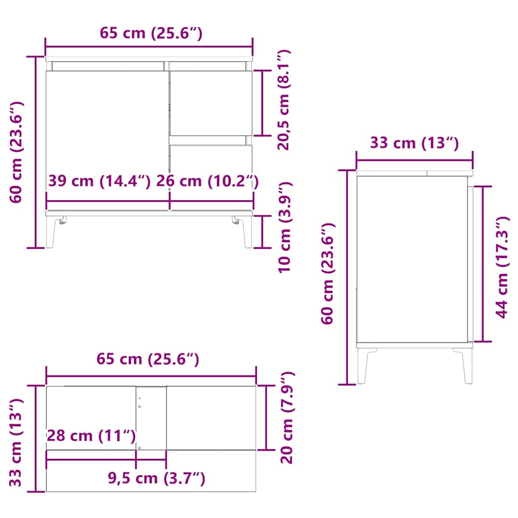 vidaXL Ντουλάπι Νιπτήρα Αρτισιανή Δρυς 65x33x60 εκ. Επεξ. Ξύλο