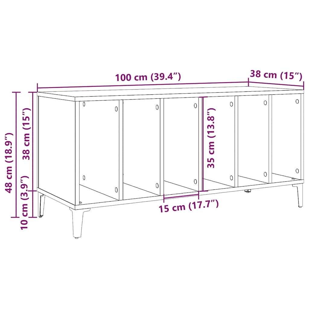 vidaXL Έπιπλο Δίσκων Μαύρο 100 x 38 x 48 εκ. από Επεξεργασμένο Ξύλο