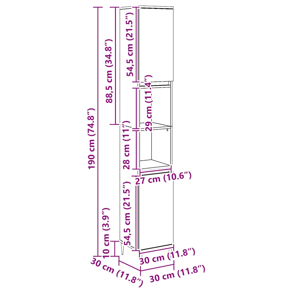 vidaXL Ντουλάπι μπάνιου Δρυς τεχνίτης 30x30x190 cm Κατασκευασμένο ξύλο