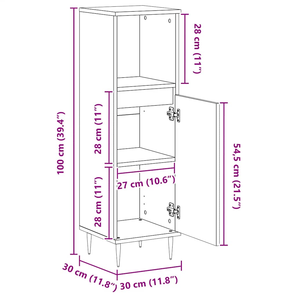 vidaXL Ντουλάπι μπάνιου Δρυς τεχνίτης 30x30x100 cm Κατασκευασμένο ξύλο