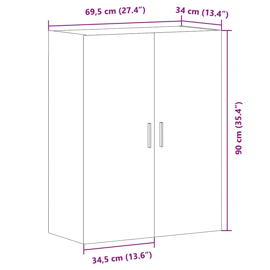 vidaXL Επίτοιχο ντουλάπι Παλιό ξύλο 69,5x34x90 cm