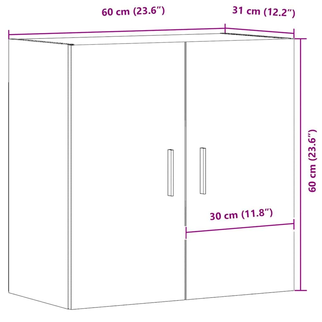 vidaXL Ντουλάπι Τοίχου Αρτισιανή Δρυς 60x31x60 εκ. Επεξεργασμένο Ξύλο
